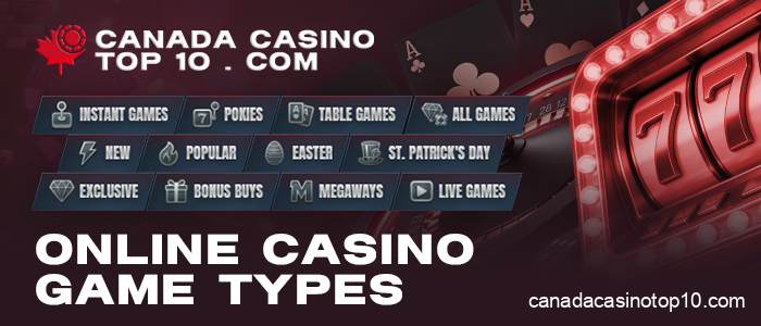 Types of games at Canadian online casinos - slots, roulette, blackjack, and more